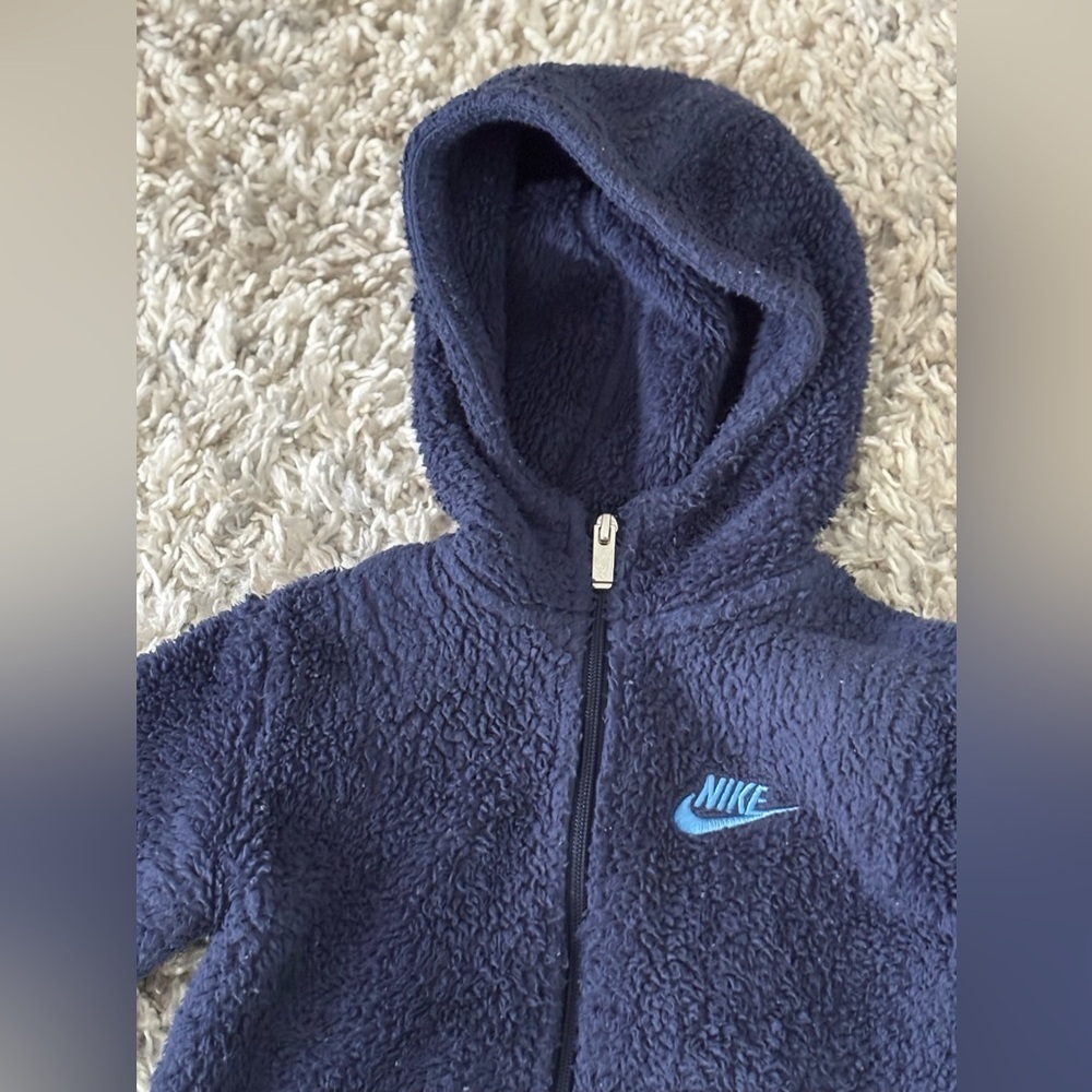 Nike Navy Blue Sherpa Hooded Sweater Jacket Size 4 - Picture 3 of 7